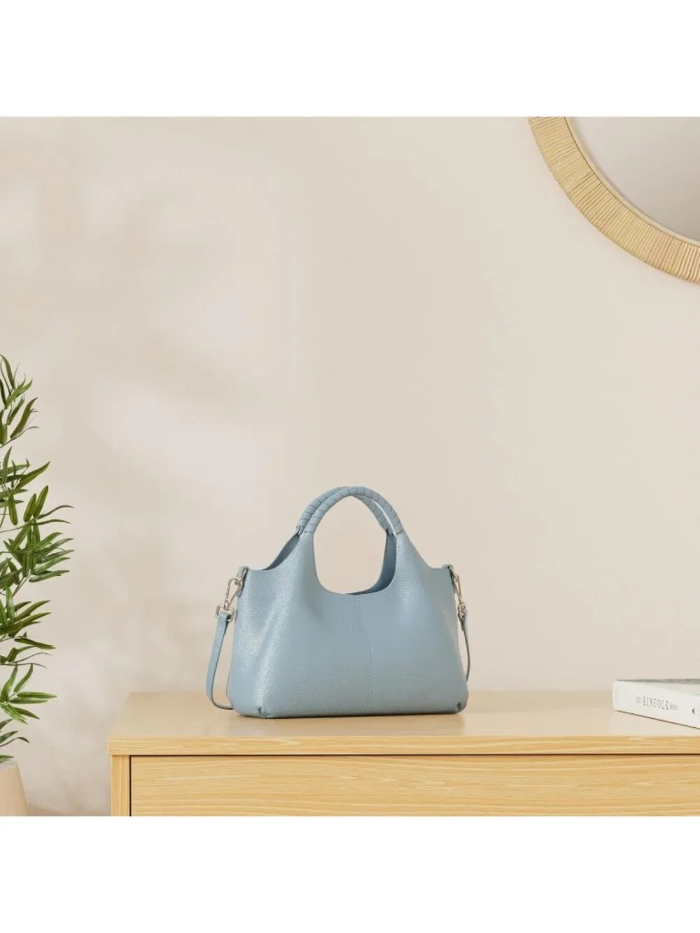 Women's Light Blue Genuine Leather Shoulder Satchel Designer Crossbody Hobo Bags